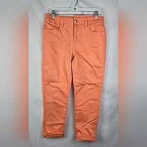 Chico's Platinum Orange Embroidered Ankle Denim Jeans sz 0.5 (S)